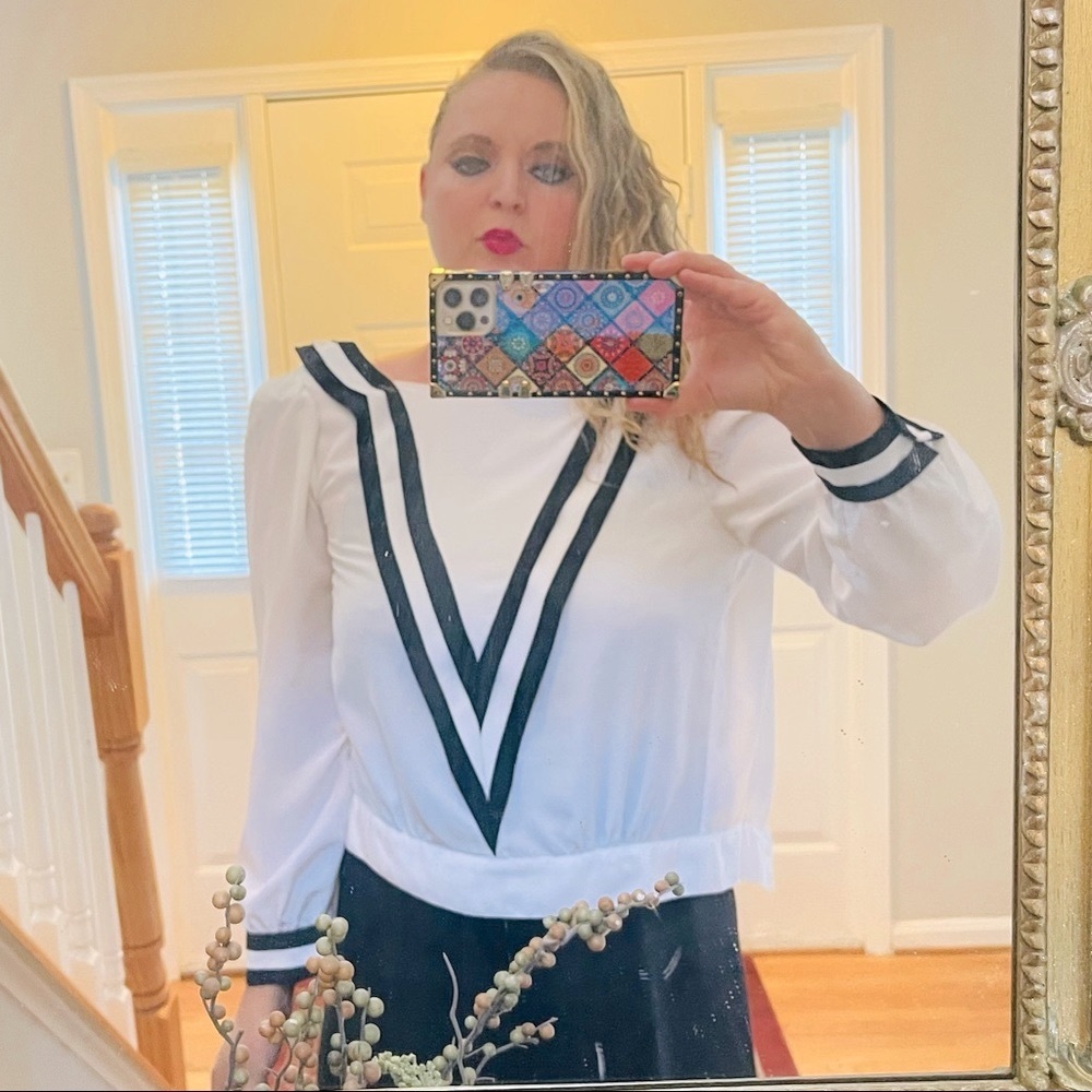 RARE VTG Lloyd Williams black/white blouse size 8